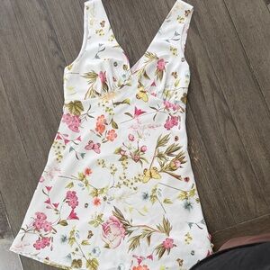 Floral V-Neck Dress - White and Pink
